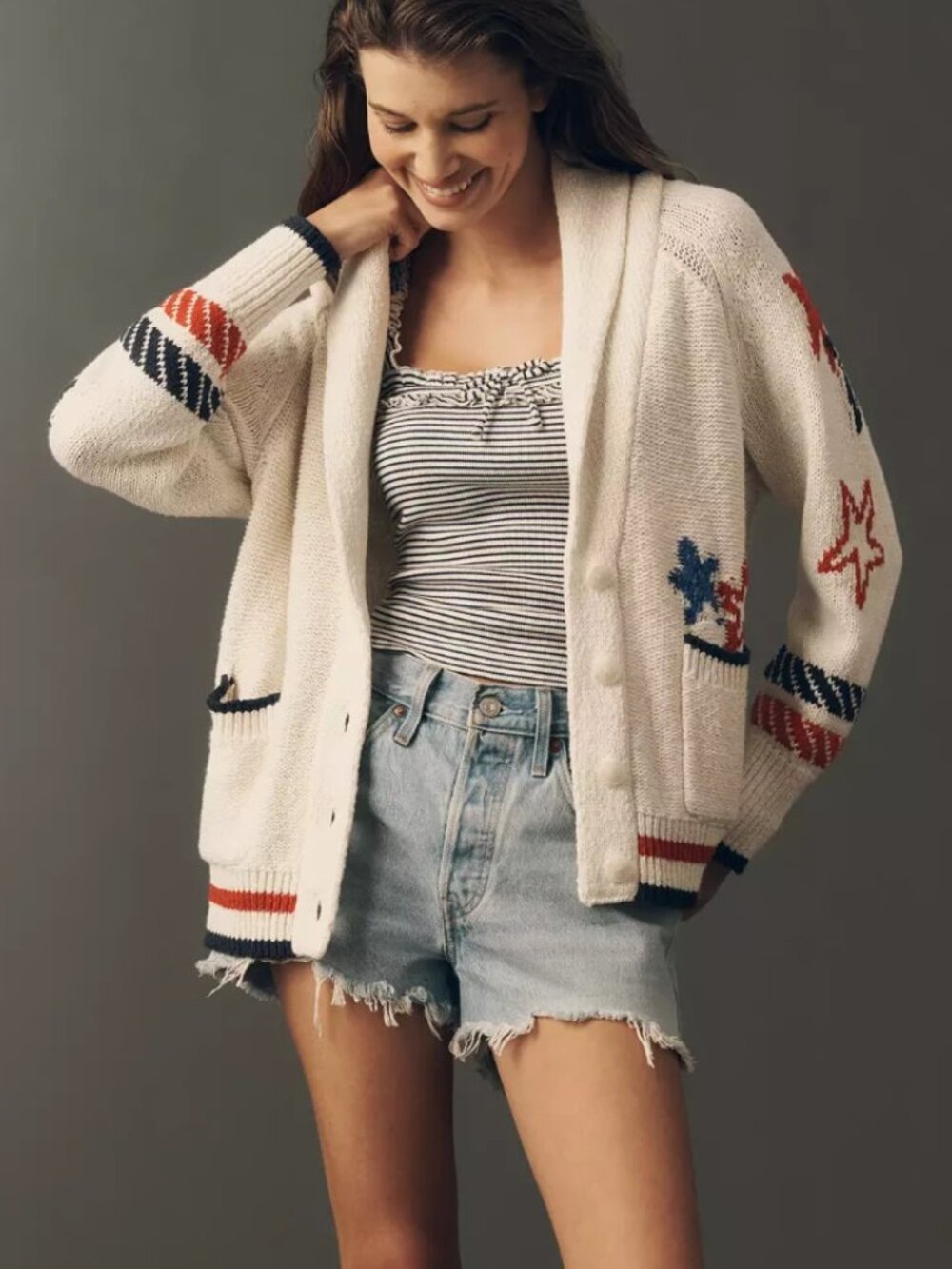 Anthropologie Maeve Sailboat Cardigan Sweater Nautical Boat M NWT Patriotic USA - Picture 4 of 6